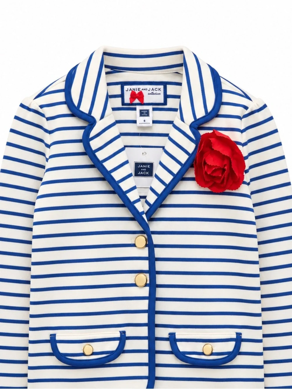 Janie and Jack Blue & White Striped Blazer with Red Flower Pin
